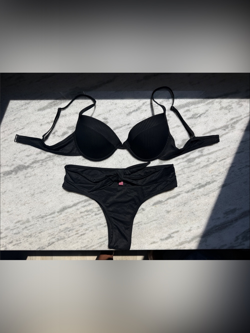 YMI Black Ribbed Bikini Set - Black